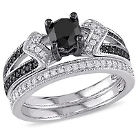 JULIANNA B 1.12CTW Black & White Diamond Bridal Set Sterling Silver