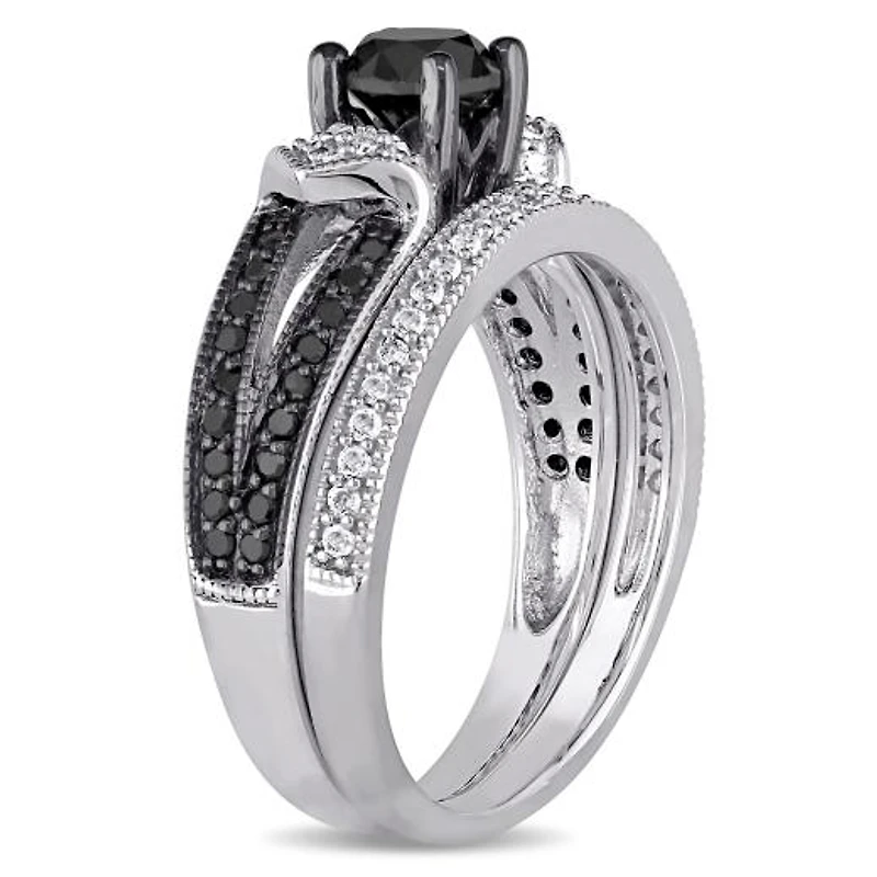 JULIANNA B 1.12CTW Black & White Diamond Bridal Set Sterling Silver
