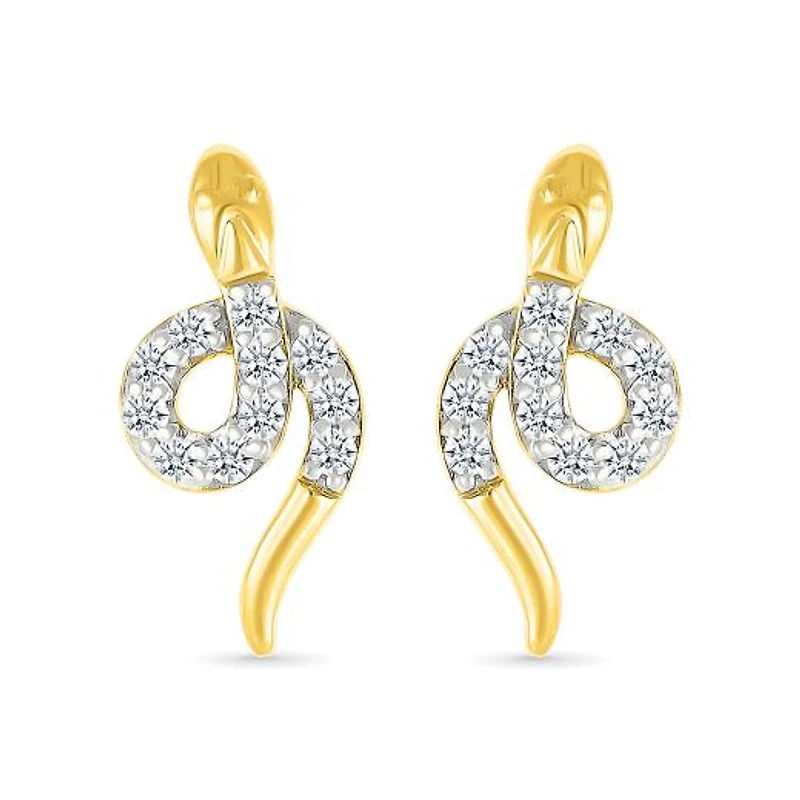 0.11CTW Diamond Snake Stud Earrings in 10K Yellow Gold