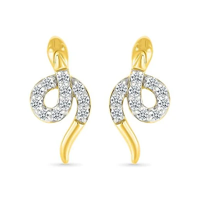 0.11CTW Diamond Snake Stud Earrings in 10K Yellow Gold