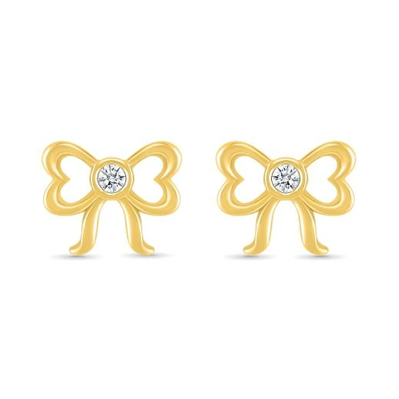 Diamond Bow Stud Earrings in 10K Yellow Gold