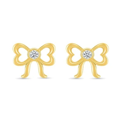 Diamond Bow Stud Earrings in 10K Yellow Gold