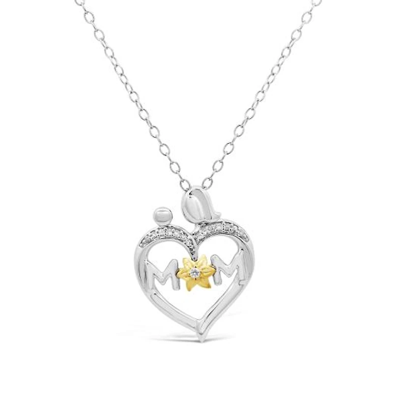 Loving Hearts Diamond Mom and Child Heart Pendant in Sterling Silver