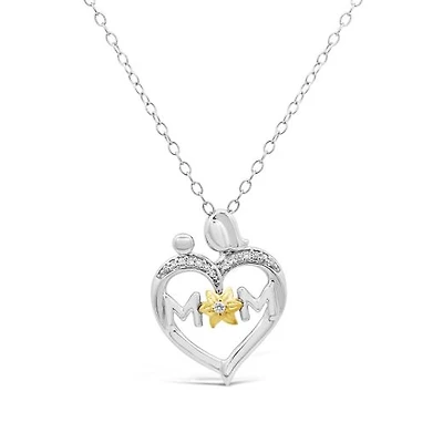 Loving Hearts Diamond Mom and Child Heart Pendant in Sterling Silver