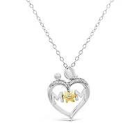 Loving Hearts Diamond Mom and Child Heart Pendant in Sterling Silver
