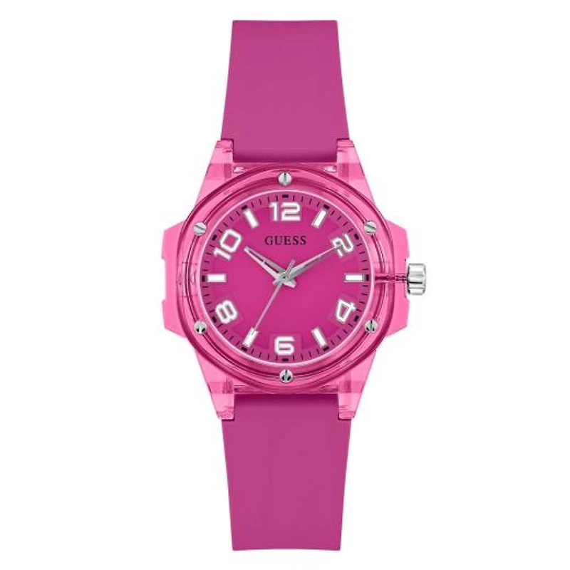 Guess Women's Transparent Pink Mini Hype Watch