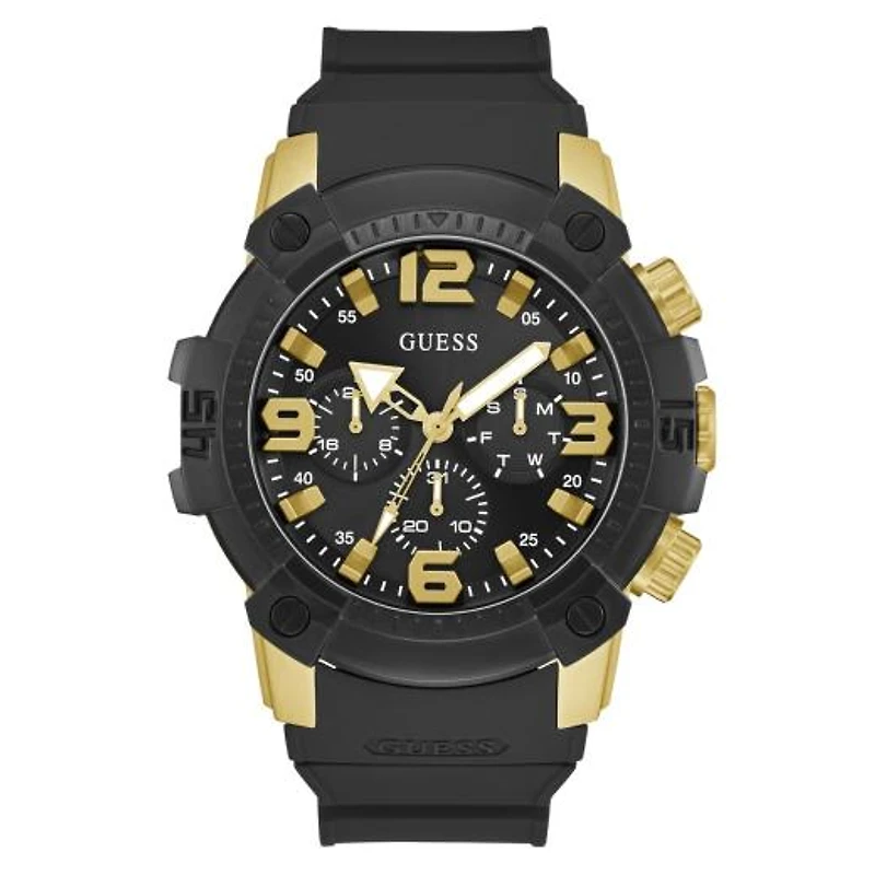 Guess Men's Gold Tone Black Linebacker Watch