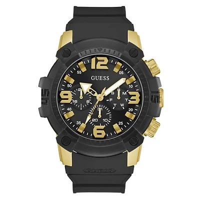 Guess Men's Gold Tone Black Linebacker Watch