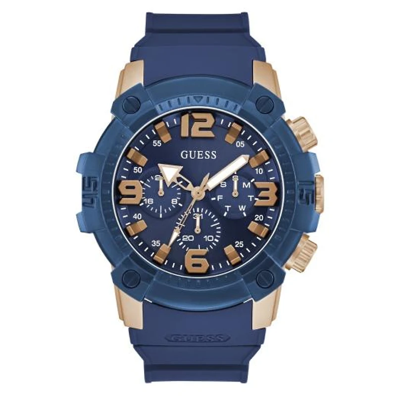 Guess Men's Rose Gold Tone Blue Linebacker Watch