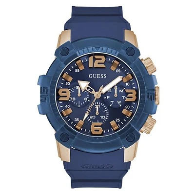 Guess Men's Rose Gold Tone Blue Linebacker Watch