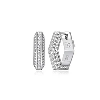 ELLE "Cheer" Rhodium Plated White Sapphire Hexagon Hoop Earrings