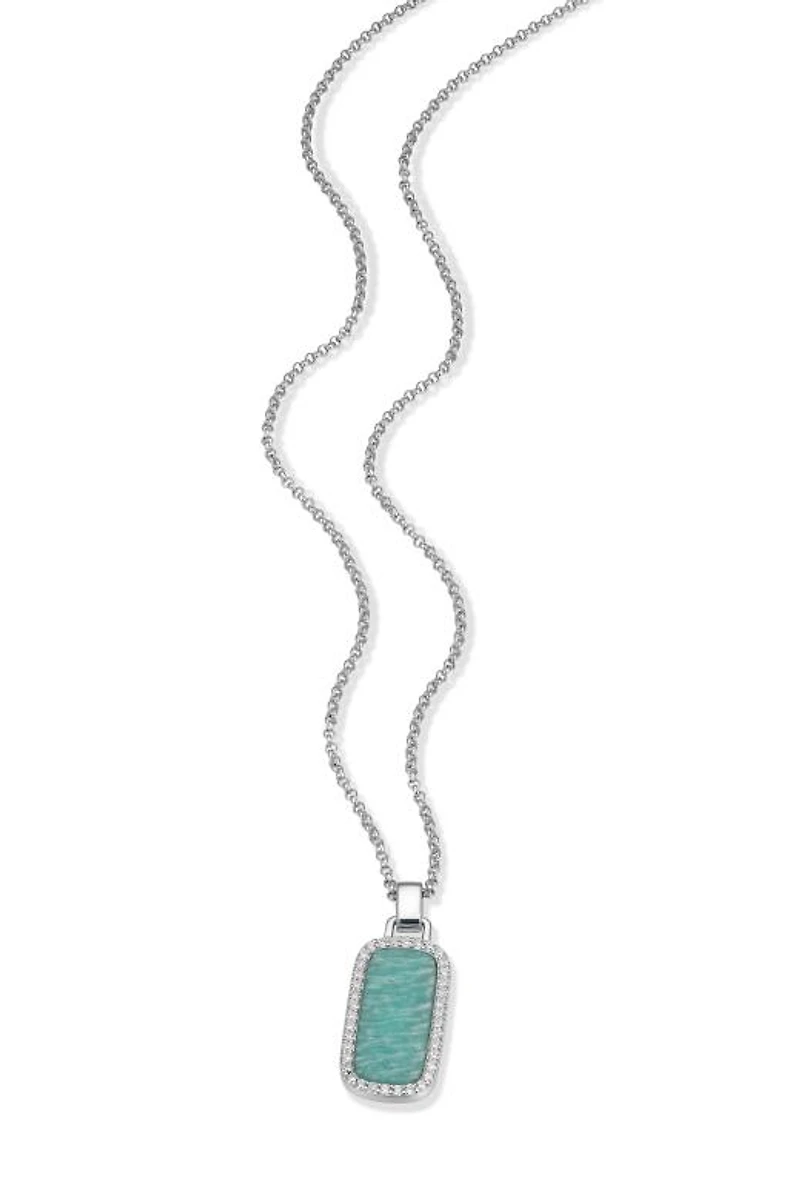 ELLE "Allure" Rhodium Plated Amazonite & Cubic Zirconia Halo Pendant