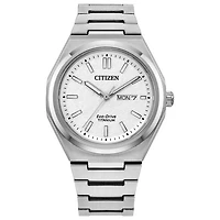 Citizen Men's Silver-Tone White Zenshin 3-hand Super Titanium Watch