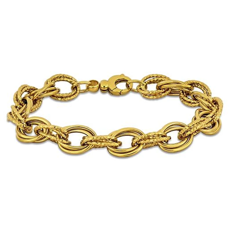 Julianna B 14K Yellow Gold 9mm Polished and Hammered Oval 7.5" Link Bracelet
