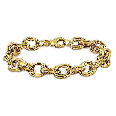 Julianna B 14K Yellow Gold 9mm Polished and Hammered Oval 7.5" Link Bracelet