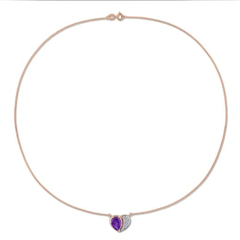 Julianna B 10K Rose Gold African Amethyst & Diamond 17" Heart Necklace