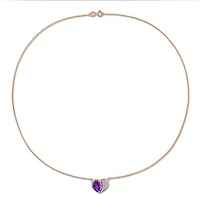 Julianna B 10K Rose Gold African Amethyst & Diamond 17" Heart Necklace