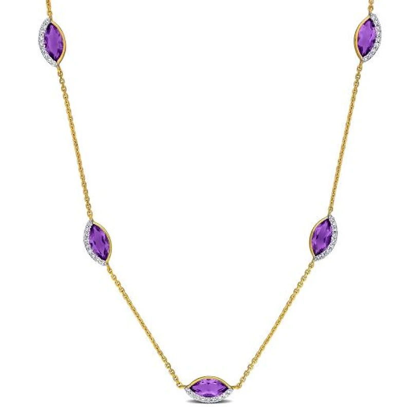Julianna B 14K Yellow Gold Amethyst & Diamond 17" Station Necklace
