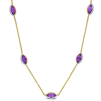 Julianna B 14K Yellow Gold Amethyst & Diamond 17" Station Necklace