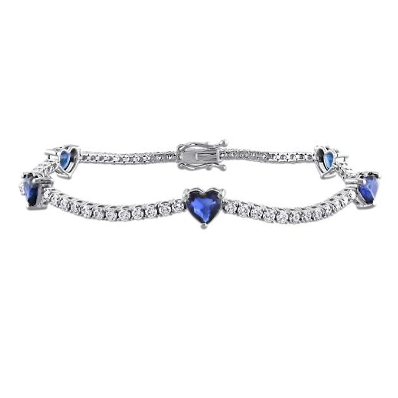Julianna B 14K White Gold Blue Sapphire & Diamond 7" Heart Bracelet