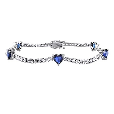 Julianna B 14K White Gold Blue Sapphire & Diamond 7" Heart Bracelet