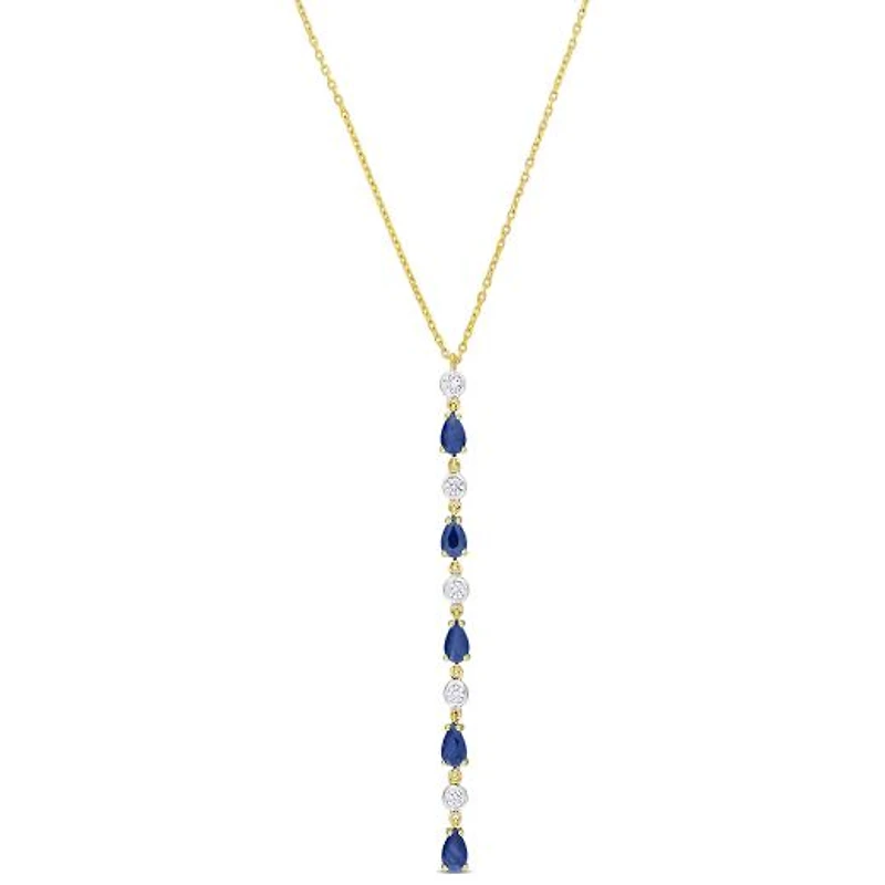 Julianna B 14K Yellow Gold Blue Sapphire & Diamond 16.5" + 1" Lariat Necklace