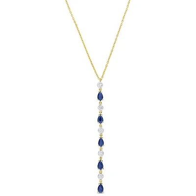 Julianna B 14K Yellow Gold Blue Sapphire & Diamond 16.5" + 1" Lariat Necklace