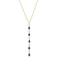 Julianna B 14K Yellow Gold Blue Sapphire & Diamond 16.5" + 1" Lariat Necklace