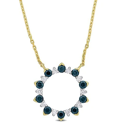 Julianna B 10K Yellow Gold Blue Sapphire & Diamond 16.5" Circle Pendant