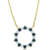 Julianna B 10K Yellow Gold Blue Sapphire & Diamond 16.5" Circle Pendant