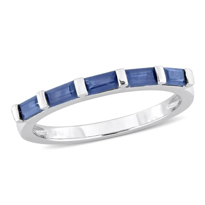 Julianna B 10K White Gold Baguette-Cut Blue Sapphire & Diamond Anniversary Band