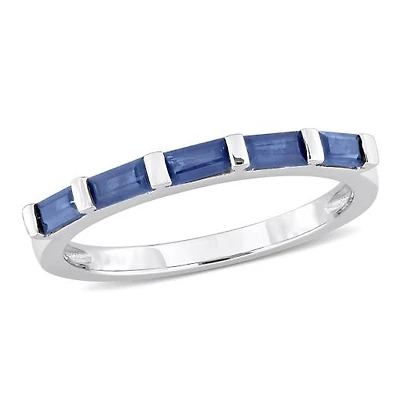Julianna B 10K White Gold Baguette-Cut Blue Sapphire & Diamond Anniversary Band