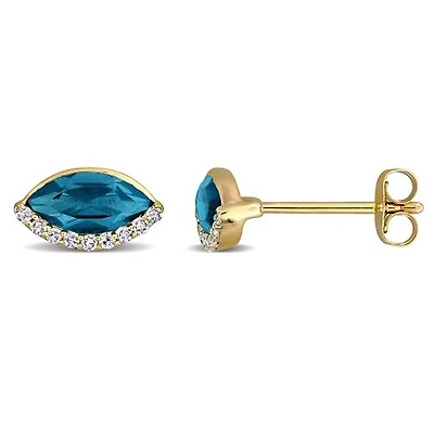 Julianna B 14K Yellow Gold Marquise London Blue Topaz & Diamond Stud Earrings