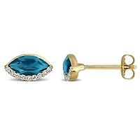 Julianna B 14K Yellow Gold Marquise London Blue Topaz & Diamond Stud Earrings