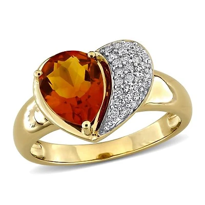 Julianna B 10K Yellow Gold Madeira Citrine & Diamond Heart Ring