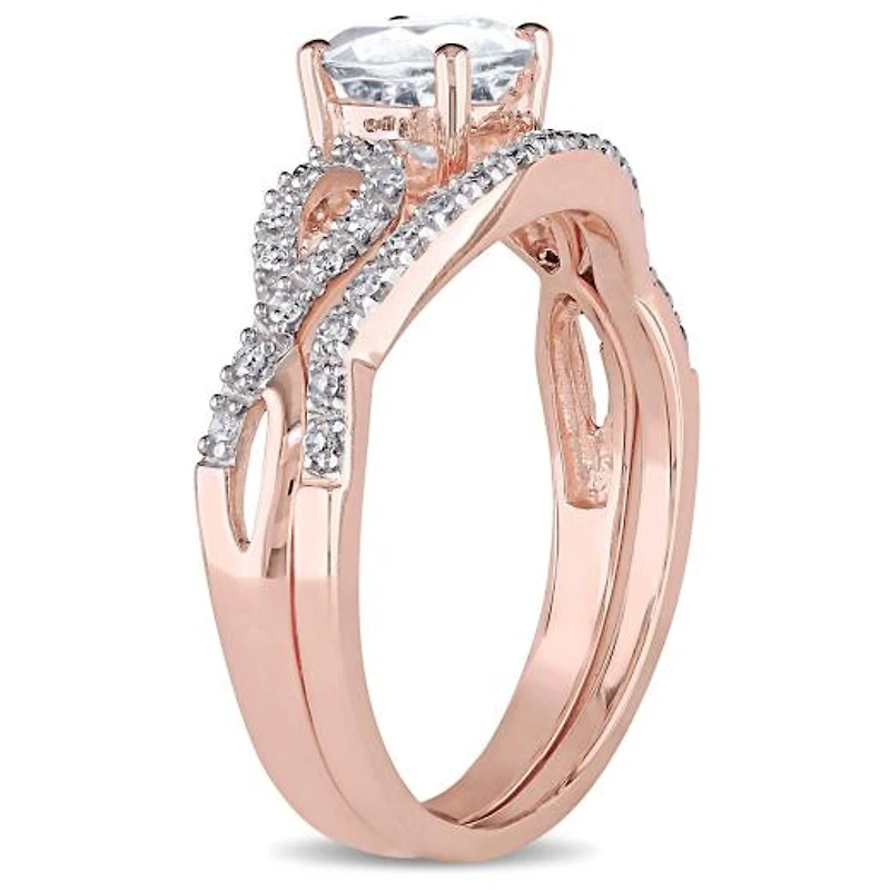 Julianna B 10K Rose Gold Created White Sapphire & Diamond Bridal Set