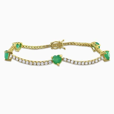 Julianna B 14K Yellow Gold Heart Emerald & Diamond 7" Station Bracelet