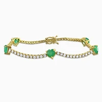 Julianna B 14K Yellow Gold Heart Emerald & Diamond 7" Station Bracelet