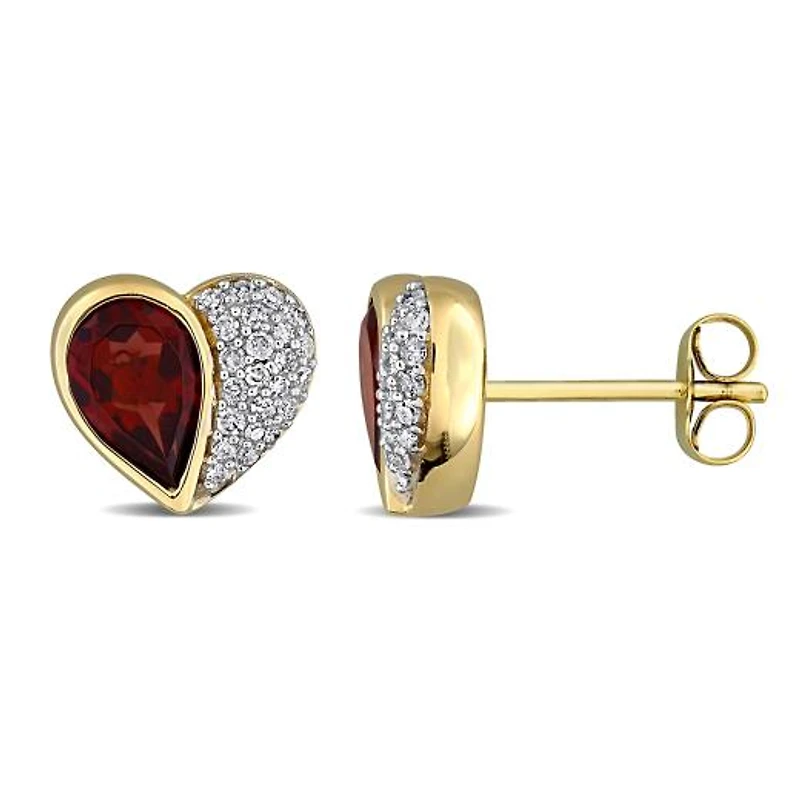 Julianna B 10K Yellow Gold Garnet & Diamond Heart Stud Earrings