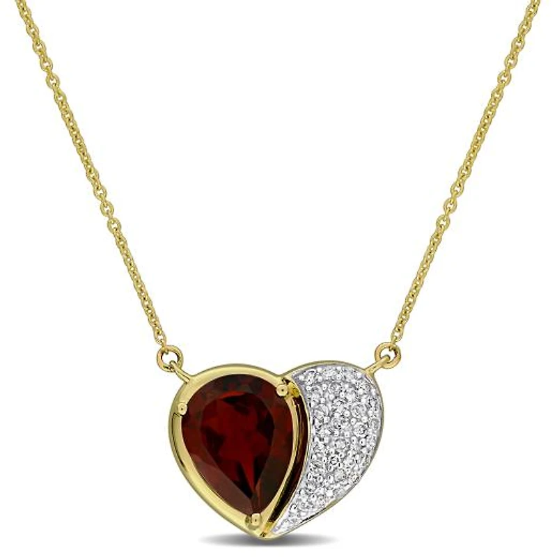 Julianna B 10K Yellow Gold Garnet & Diamond 17" Heart Necklace
