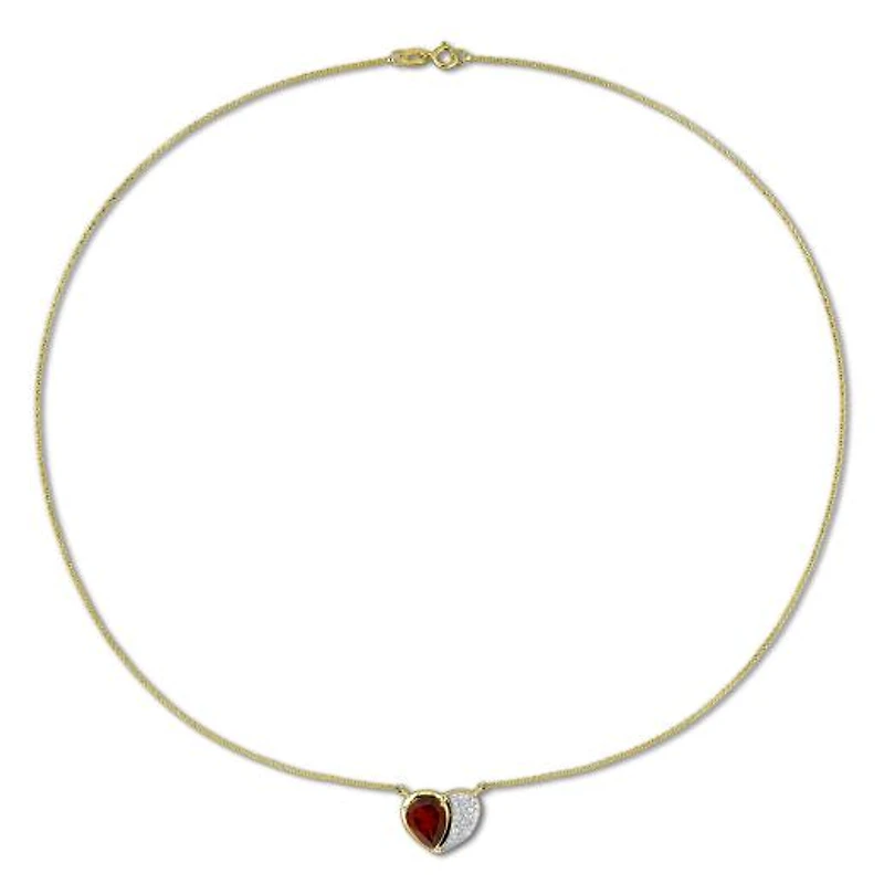 Julianna B 10K Yellow Gold Garnet & Diamond 17" Heart Necklace