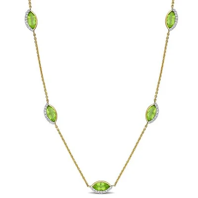 Julianna B 14K Yellow Gold Peridot & Diamond 17" Station Necklace