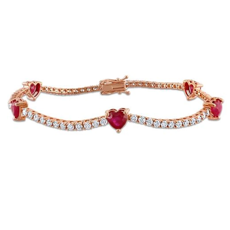 Julianna B 14K Rose Gold Heart Ruby & Diamond 7" Station Bracelet