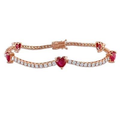 Julianna B 14K Rose Gold Heart Ruby & Diamond 7" Station Bracelet