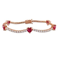 Julianna B 14K Rose Gold Heart Ruby & Diamond 7" Station Bracelet