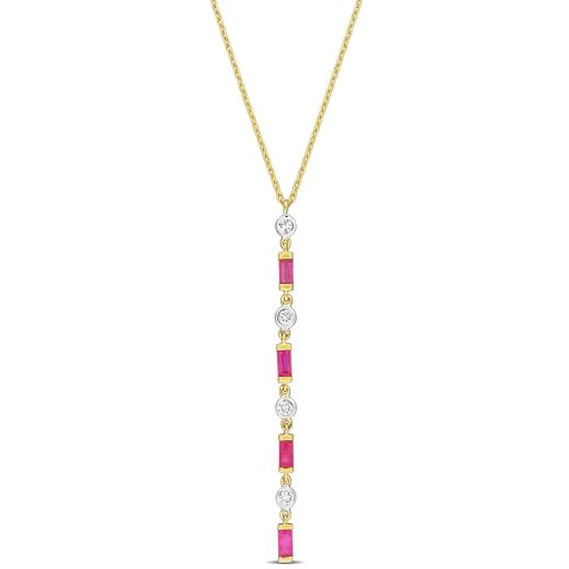 Julianna B 10K Yellow Gold Baguette-Cut Ruby & Diamond 16.5" Lariat Necklace