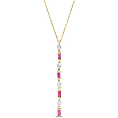 Julianna B 10K Yellow Gold Baguette-Cut Ruby & Diamond 16.5" Lariat Necklace
