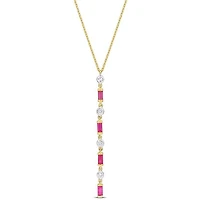 Julianna B 10K Yellow Gold Baguette-Cut Ruby & Diamond 16.5" Lariat Necklace