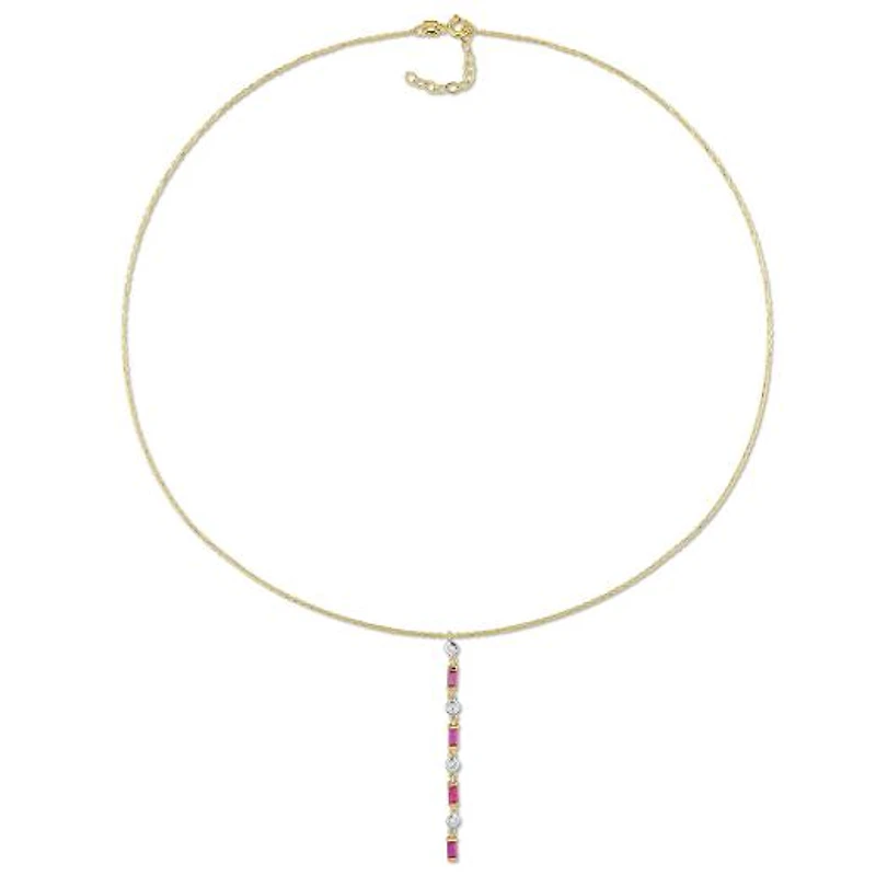 Julianna B 10K Yellow Gold Baguette-Cut Ruby & Diamond 16.5" Lariat Necklace