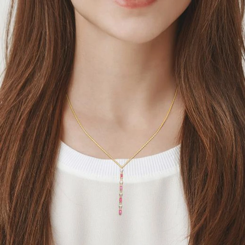 Julianna B 10K Yellow Gold Baguette-Cut Ruby & Diamond 16.5" Lariat Necklace